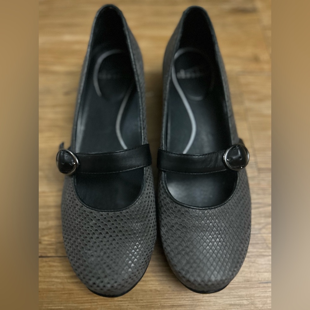 Dansko Black and Gray Textured  Mary Jane Flats